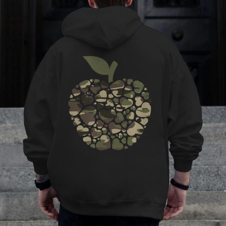 Apple Hearts Teacher Camouflage Clothing School Camo Apple For Men Women Girls Kids Men Zip Up Hoodie Back Print, funny design