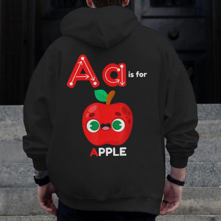 A Is For Apple Pre-K Kindergarten Teacher Student Men Zip Up Hoodie Back Print, funny design A Is For Apple Pre-K Kindergarten Teacher Student Men Zip Up Hoodie Back Print, funny design