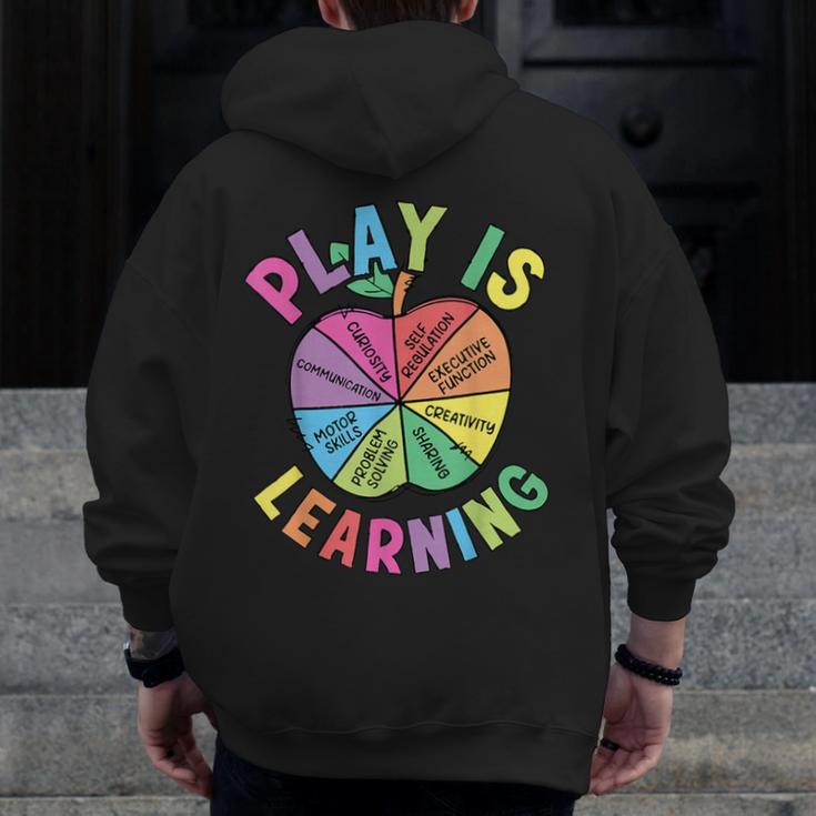 Apple Retro Play Is Learning Kindergarten Teacher Daycare Men Zip Up Hoodie Back Print, funny design