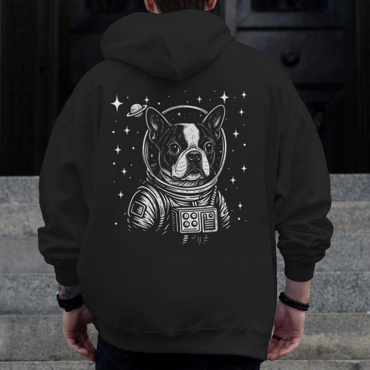 Astronaut Boston Terrier Space Galaxy Dog Lovers Men Zip Up Hoodie Back Print, funny design