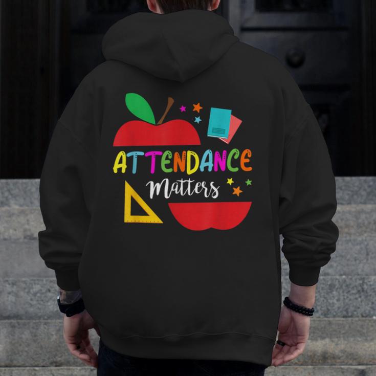 Attendance Matters Teacher Apple For Back To School Men Zip Up Hoodie Back Print, funny design Attendance Matters Teacher Apple For Back To School Men Zip Up Hoodie Back Print, funny design