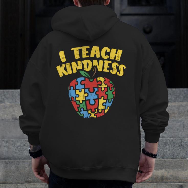 Autism Teacher Shirt I Teach Kindness Apple Puzzle Awareness Men Zip Up Hoodie Back Print, funny design
