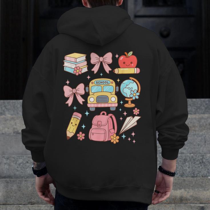 Back To School Coquette Teacher Women Girl Kindergarten PreK Men Zip Up Hoodie Back Print, funny design Back To School Coquette Teacher Women Girl Kindergarten PreK Men Zip Up Hoodie Back Print, funny design