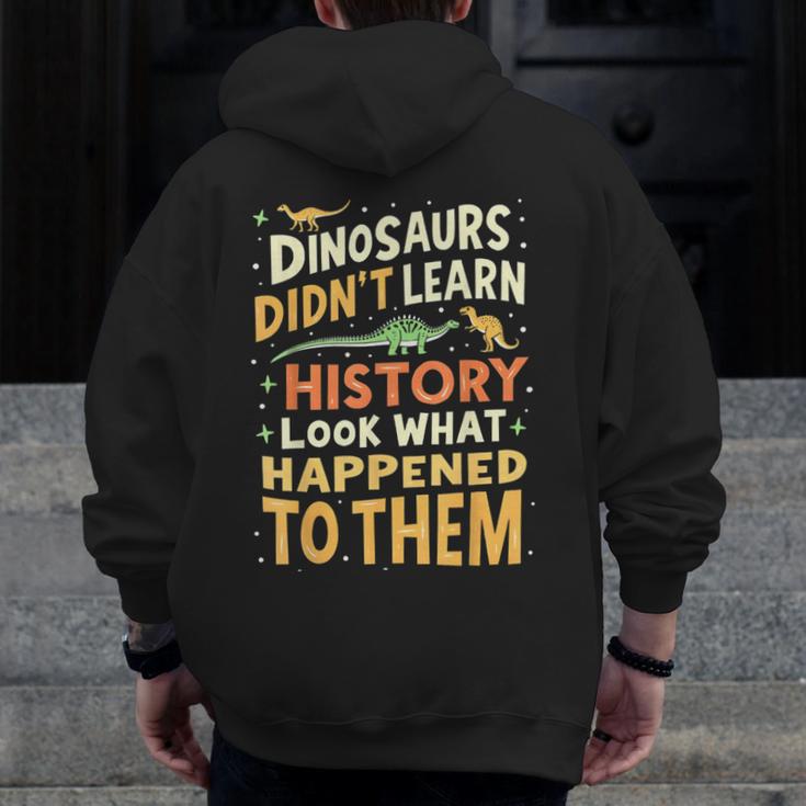 Back To School Dinosaur Social Studies Teacher Student Men Zip Up Hoodie Back Print, funny design