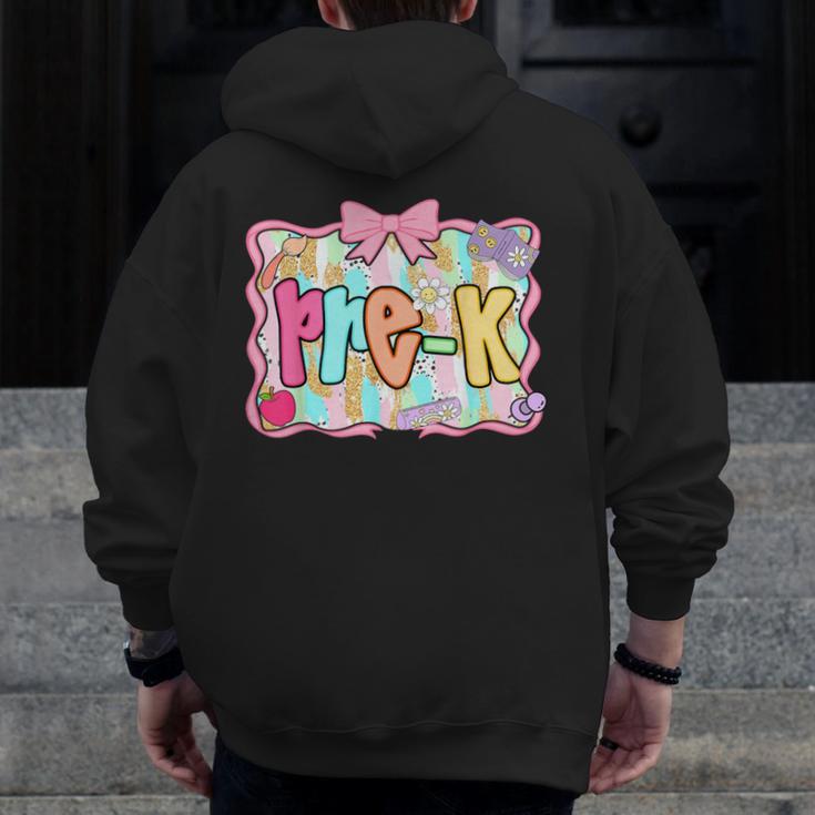Back To School Pre-K Preppy Teacher Girl Men Zip Up Hoodie Back Print, funny design