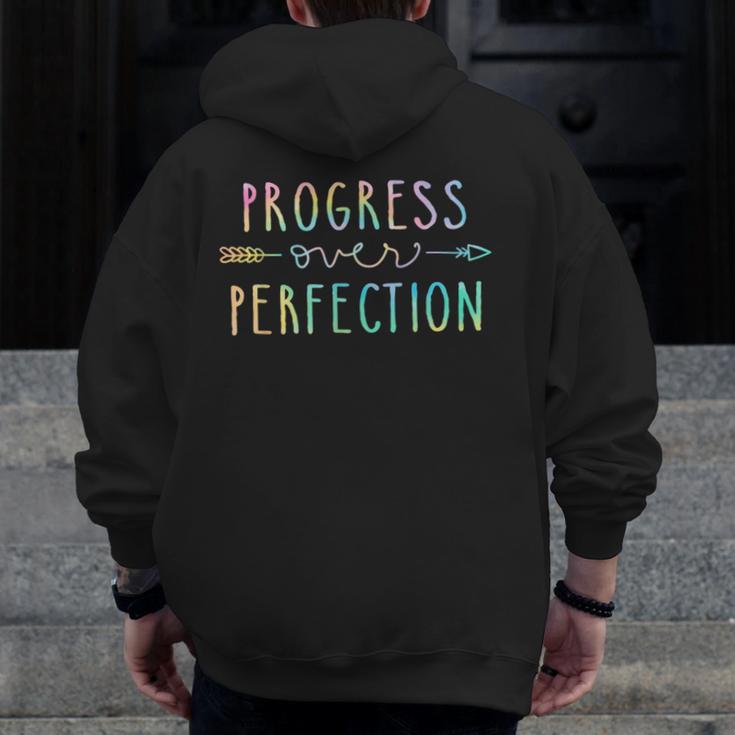 Back To School Progress Over Perfection Motivational Teacher Men Zip Up Hoodie Back Print, funny design