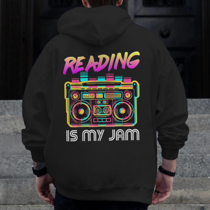 Back To School Retro Reading Is My Jam 80s Teacher Boombox Men Zip Up Hoodie Back Print, funny design Back To School Retro Reading Is My Jam 80s Teacher Boombox Men Zip Up Hoodie Back Print, funny design