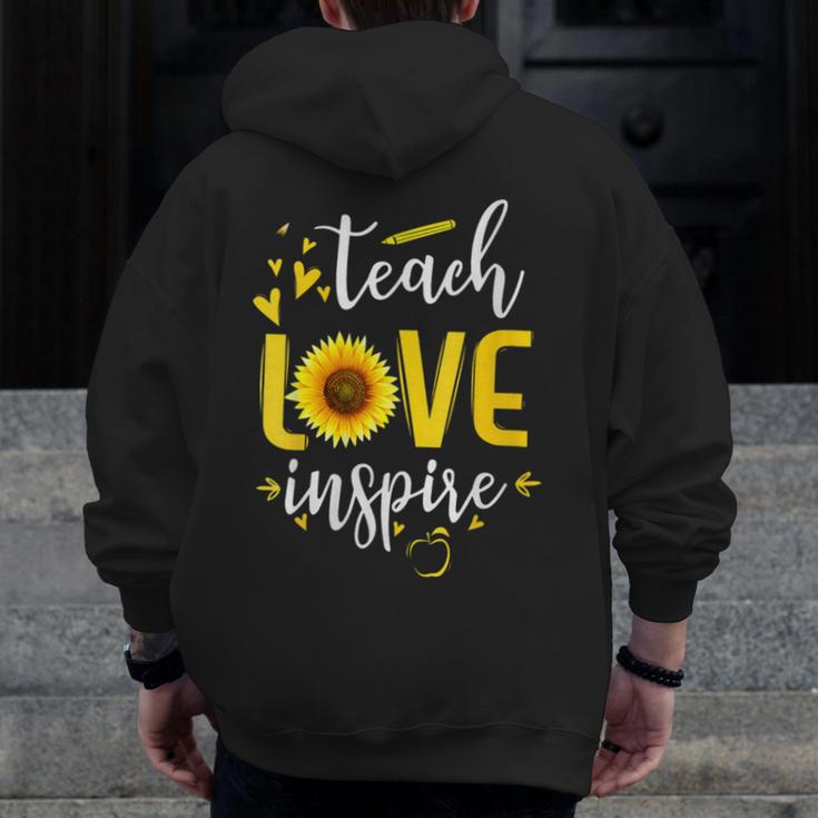 Back To School Teach Love And Inspire Teacher Sunflower Men Zip Up Hoodie Back Print, funny design