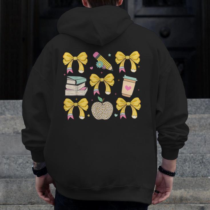 Back To School Yellow Bows Book Coffee Leopard Apple Teacher Men Zip Up Hoodie Back Print, funny design