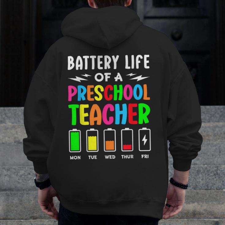 Battery Life Of a Preschool School Teacher School Week Men Zip Up Hoodie Back Print, funny design