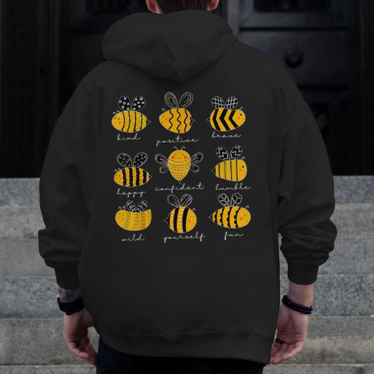 Bee Kind Positive Brave Happy Confident Humble Teacher Men Zip Up Hoodie Back Print, funny design