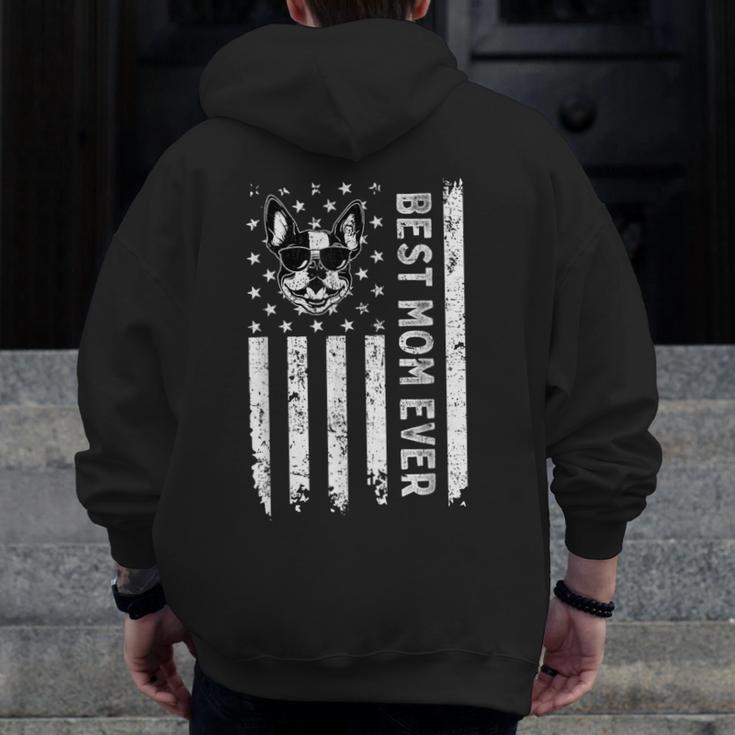 Best Boston Terrier Dog Mom Ever USA Flag For Men Women Kids Men Zip Up Hoodie Back Print, Couple Gifts, Mom Gifts, Boston Terrier Mom Gifts, funny design