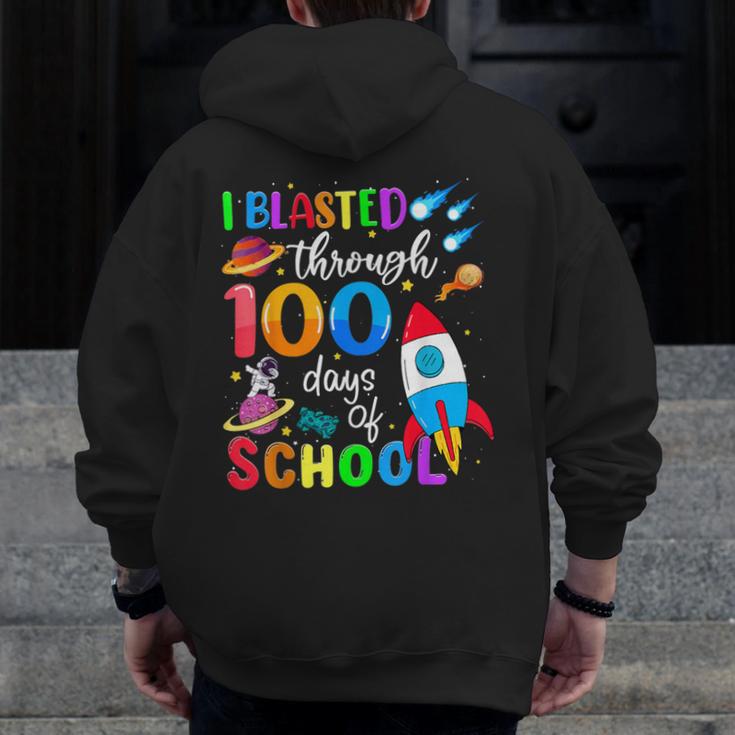 I Blasted Through 100 Days Of School 100th Day Teacher Kids Men Zip Up Hoodie Back Print, funny design I Blasted Through 100 Days Of School 100th Day Teacher Kids Men Zip Up Hoodie Back Print, funny design