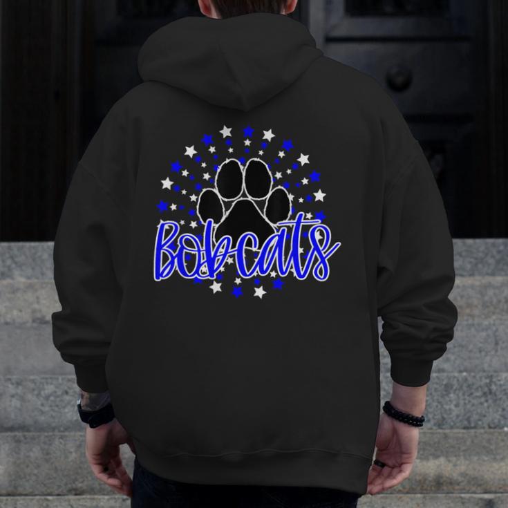 Blue Bobcats School Spirit Coquette Bow Mascot Teacher Men Zip Up Hoodie Back Print, funny design