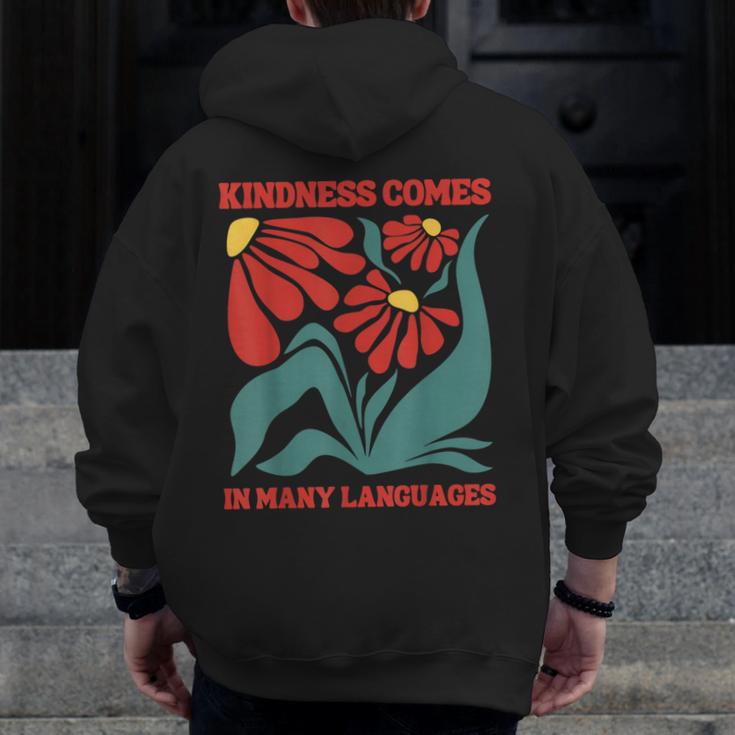 Boho Flower ESL Teacher Kindness Comes In Many Languages Men Zip Up Hoodie Back Print, Esl Teacher Gifts, funny design