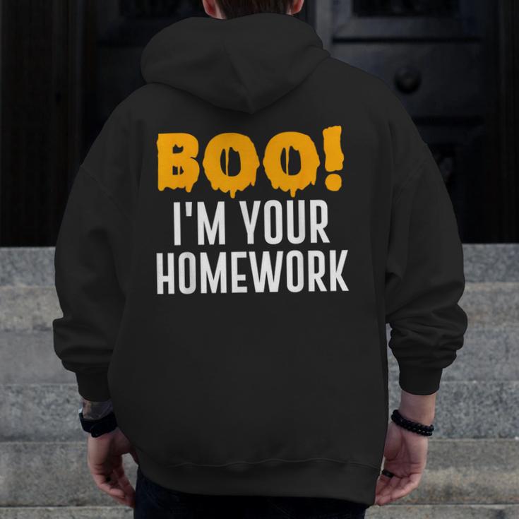 Boo I'm Your Homework Halloween Teacher Costume Men Zip Up Hoodie Back Print, funny design Boo I'm Your Homework Halloween Teacher Costume Men Zip Up Hoodie Back Print, funny design