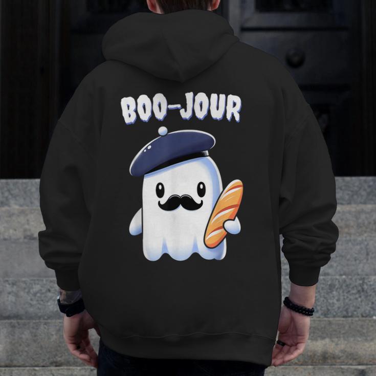 Boo Jour Ghost French Teacher Vintage Teacherlife Groovy Men Zip Up Hoodie Back Print, Groovy Teacher Gifts, funny design