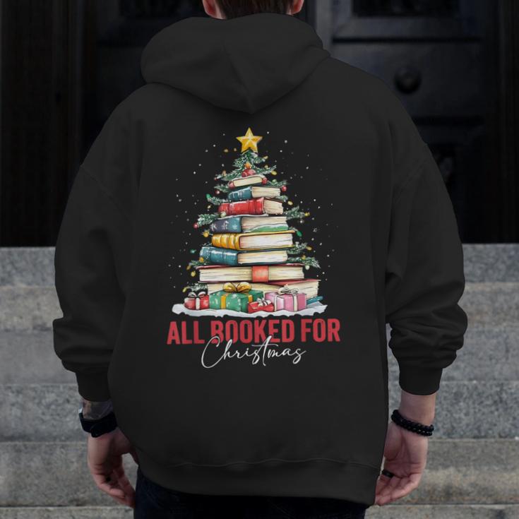 All Booked For Christmas Xmas Tree Teacher Holiday Pajamas Men Zip Up Hoodie Back Print, funny design All Booked For Christmas Xmas Tree Teacher Holiday Pajamas Men Zip Up Hoodie Back Print, funny design