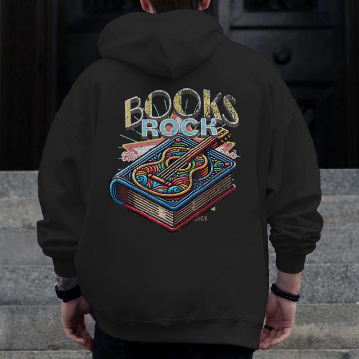 Books Rock Rock'n Roll Science Of Reading Teachers Guitar Men Zip Up Hoodie Back Print, Science Teacher Gifts, funny design