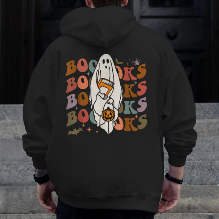 Booooks Ghost Halloween Groovy Vintage Teacher Book Reading Men Zip Up Hoodie Back Print, Groovy Teacher Gifts, funny design Booooks Ghost Halloween Groovy Vintage Teacher Book Reading Men Zip Up Hoodie Back Print, Groovy Teacher Gifts, funny design
