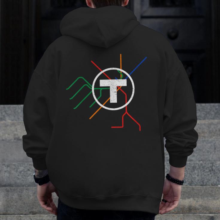 Boston T Subway Map Vintage MBTA Men Zip Up Hoodie Back Print, funny design