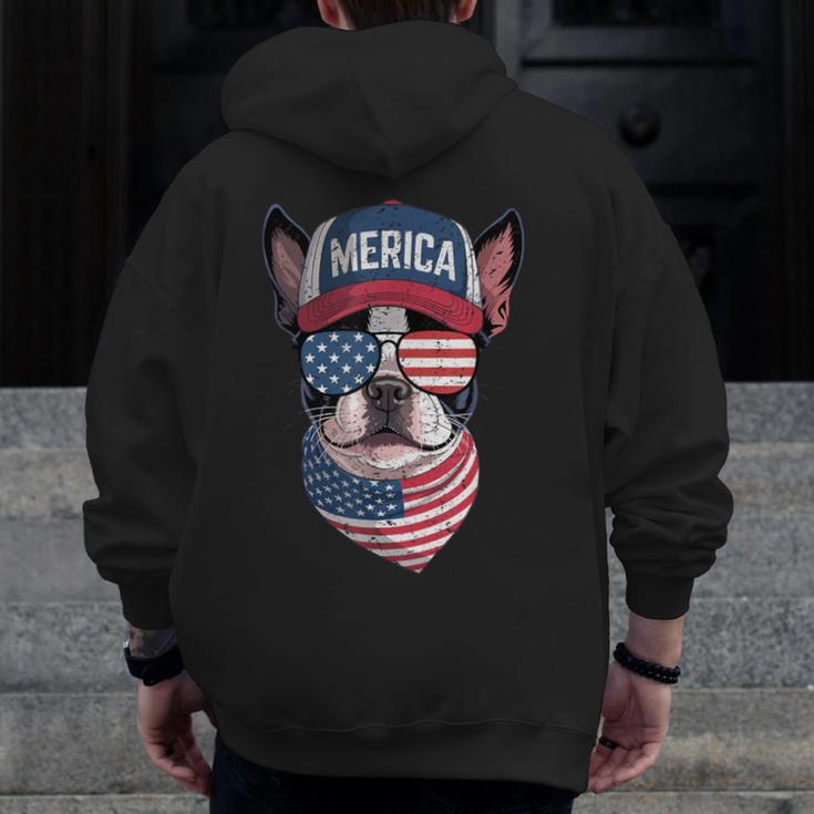 Boston Terrier 4th Of July US Merica Bostie Dog Patriotic For Men Women Kids Men Zip Up Hoodie Back Print, Patriotic Boston Terrier Gifts, Boston Terrier 4th Of July Gifts, funny design