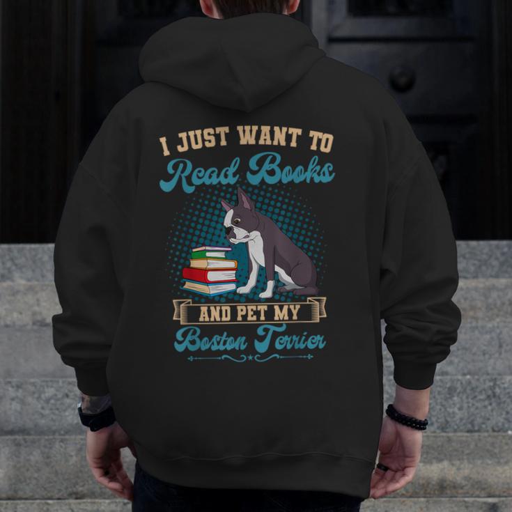 Boston Terrier American Gentleman Bibliophile Book Lover Men Zip Up Hoodie Back Print, American Boston Terrier Gifts, funny design