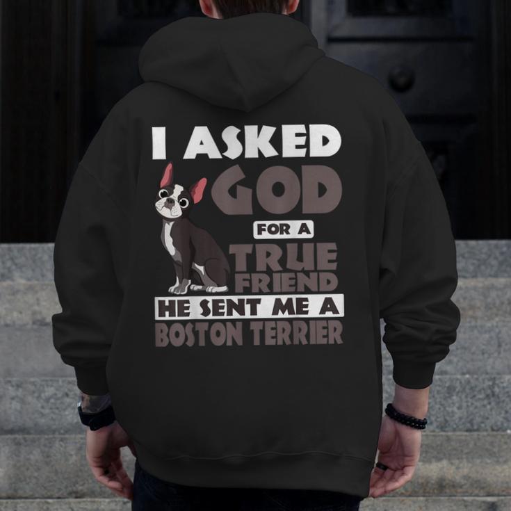 Boston Terrier American Gentleman Non-Sporting Dog Lover Men Zip Up Hoodie Back Print, American Boston Terrier Gifts, funny design