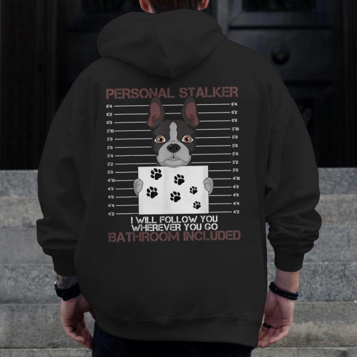 Boston Terrier American Gentleman Personal Stalker Dog Lover Men Zip Up Hoodie Back Print, American Boston Terrier Gifts, funny design