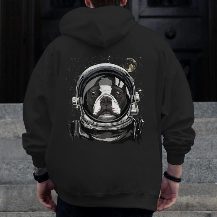 Boston Terrier Astronaut Shirt Spaceman Dog Space Lover Men Zip Up Hoodie Back Print, funny design