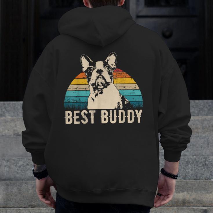 Boston Terrier Boston-Bulldog Men Zip Up Hoodie Back Print, funny design