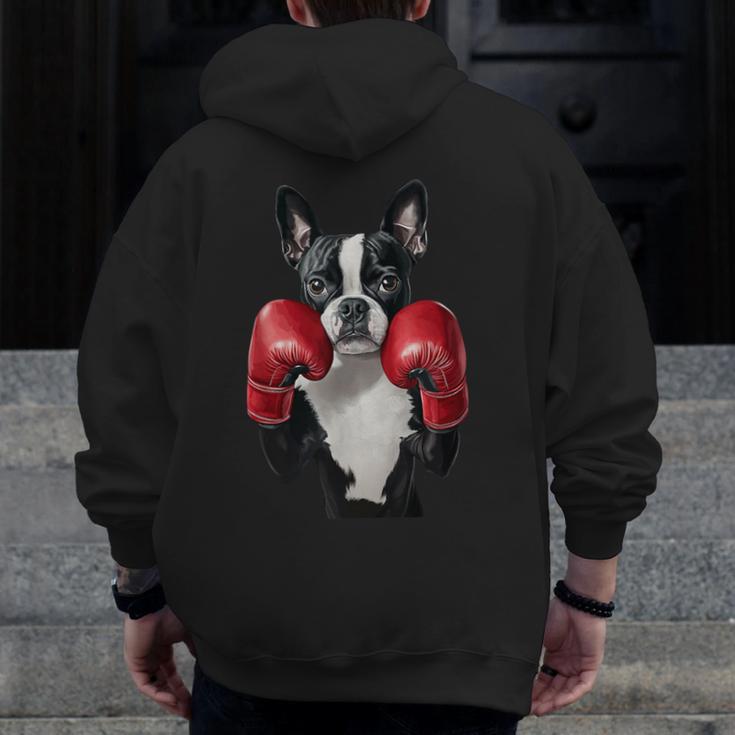 Boston Terrier Boxing Men Zip Up Hoodie Back Print, funny design