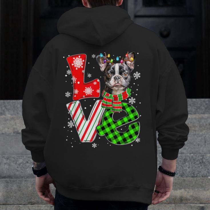 Boston Terrier Christmas Tree Lights Santa Dog Xmas For Men Women Kids Men Zip Up Hoodie Back Print, Boston Terrier Christmas Gifts, funny design