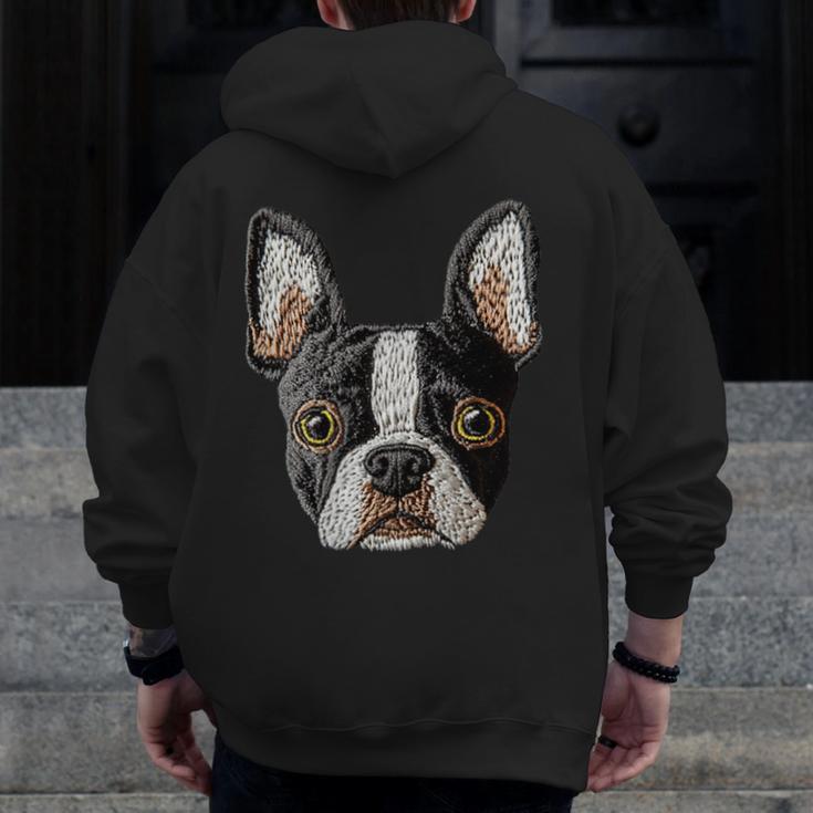 Boston Terrier Cute Puppy Face Dog Lover Pet Owner Men Zip Up Hoodie Back Print, funny design