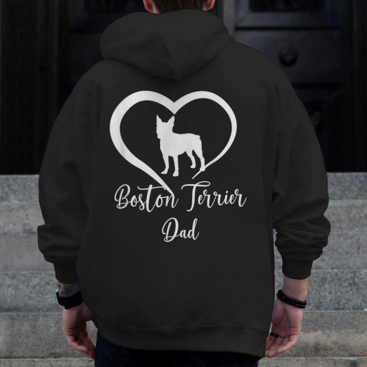 Boston Terrier Dad Cute Boston Terrier Silhouette Heart Men Zip Up Hoodie Back Print, Couple Gifts, Boston Terrier Dad Gifts, funny design