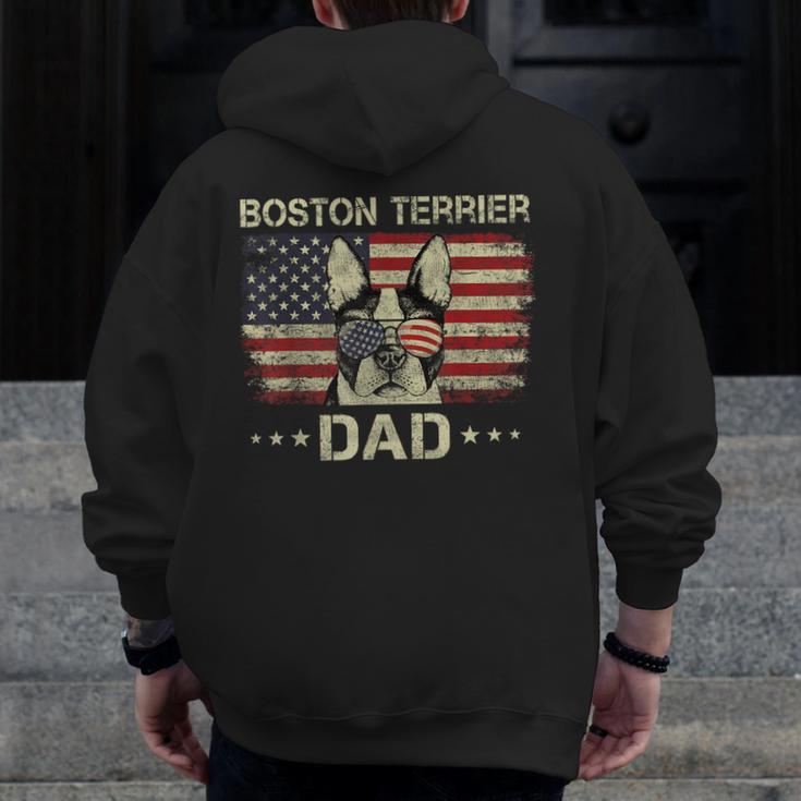 Boston Terrier Dad Dog Lovers American Flag 4th Of July For Women Men Men Zip Up Hoodie Back Print, Couple Gifts, Boston Terrier Dad Gifts, American Boston Terrier Gifts, Boston Terrier 4th Of July Gifts, funny design