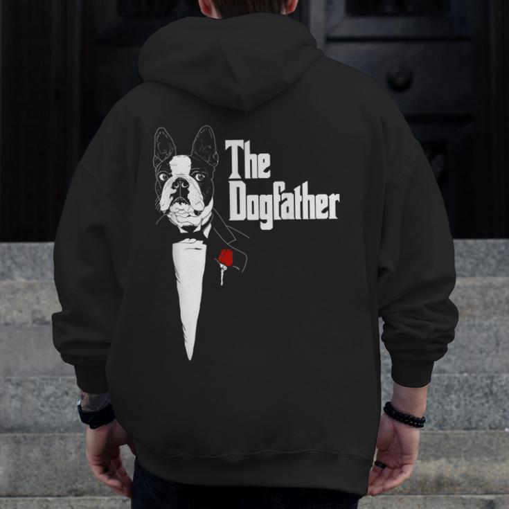 Boston Terrier Dad The DogFather Shirt Boston Terrier Men Zip Up Hoodie Back Print, Couple Gifts, Boston Terrier Dad Gifts, funny design