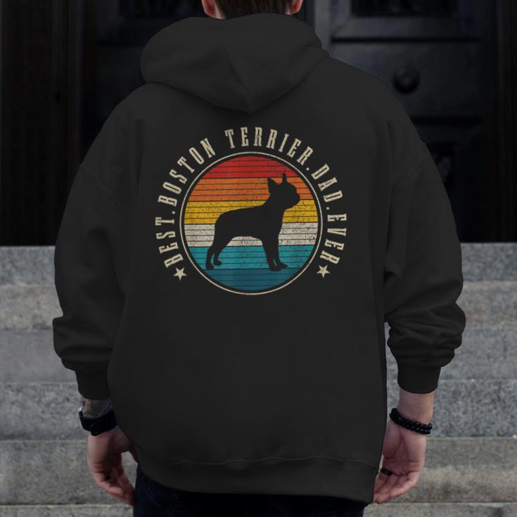 Boston Terrier Dad Retro Vintage Dog Bostie Dad Men Men Zip Up Hoodie Back Print, Couple Gifts, Boston Terrier Dad Gifts, funny design