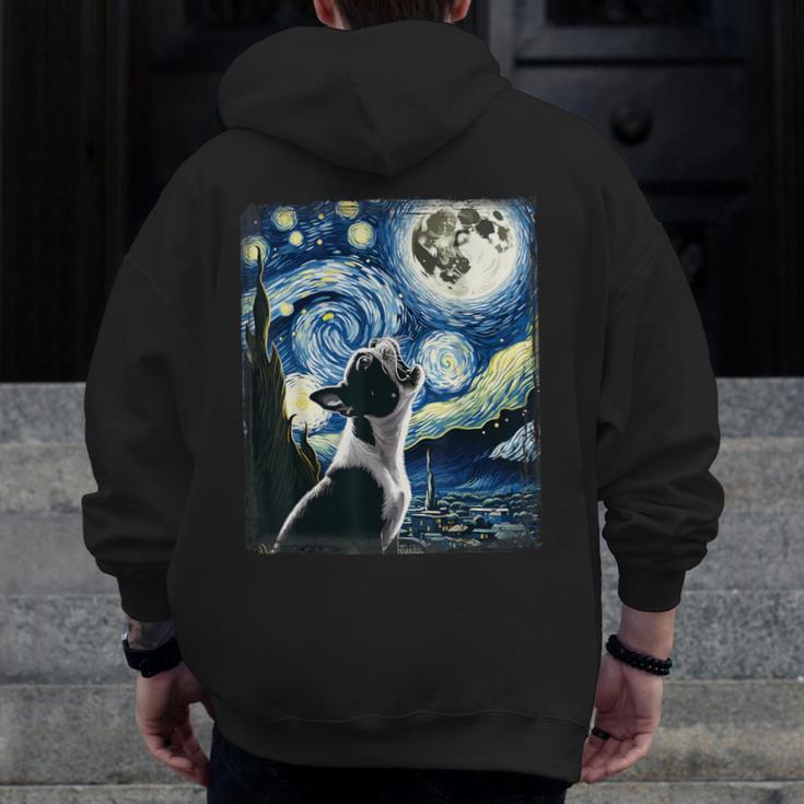 Boston Terrier Dog Art Van Gogh Starry Night Boston Terrier Men Zip Up Hoodie Back Print, funny design