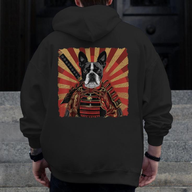 Boston Terrier Dog Japanese Art Samurai Ukiyo-e Men Zip Up Hoodie Back Print, funny design