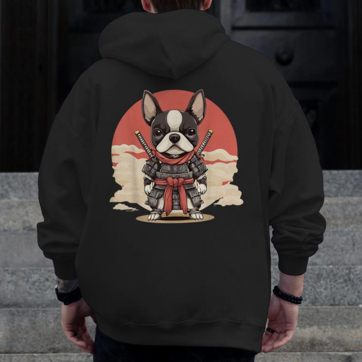 Boston Terrier Dog Japanese Style Samurai Dogs Men Zip Up Hoodie Back Print, funny design