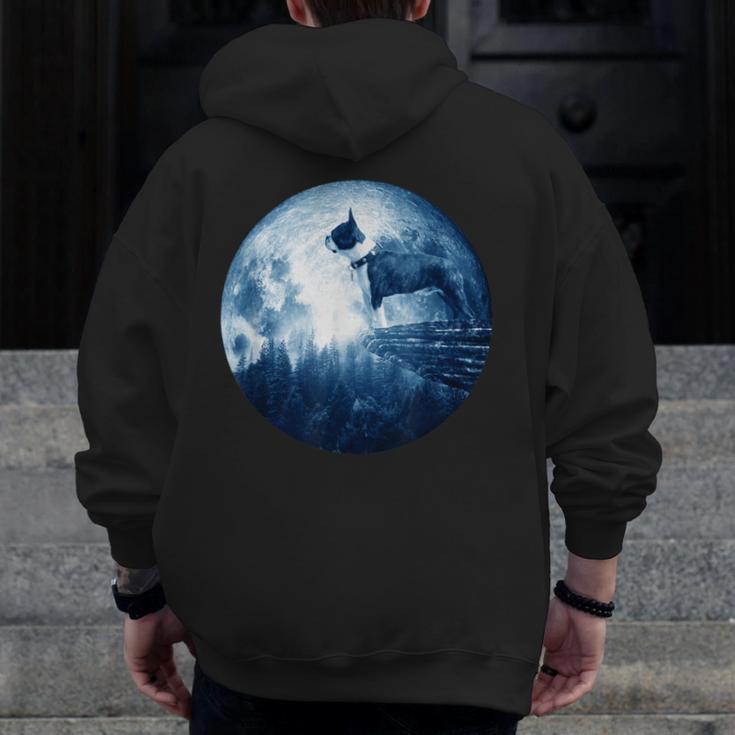 Boston Terrier Dog Moon Dog Mom Dad Women Men Dog Lovers Men Zip Up Hoodie Back Print, Couple Gifts, Mom Gifts, Boston Terrier Dad Gifts, Boston Terrier Mom Gifts, funny design