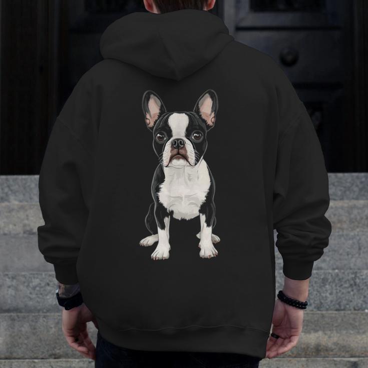 Boston Terrier Dog Motif Pet Art Boston Terrier For Men Women Kids Men Zip Up Hoodie Back Print, funny design