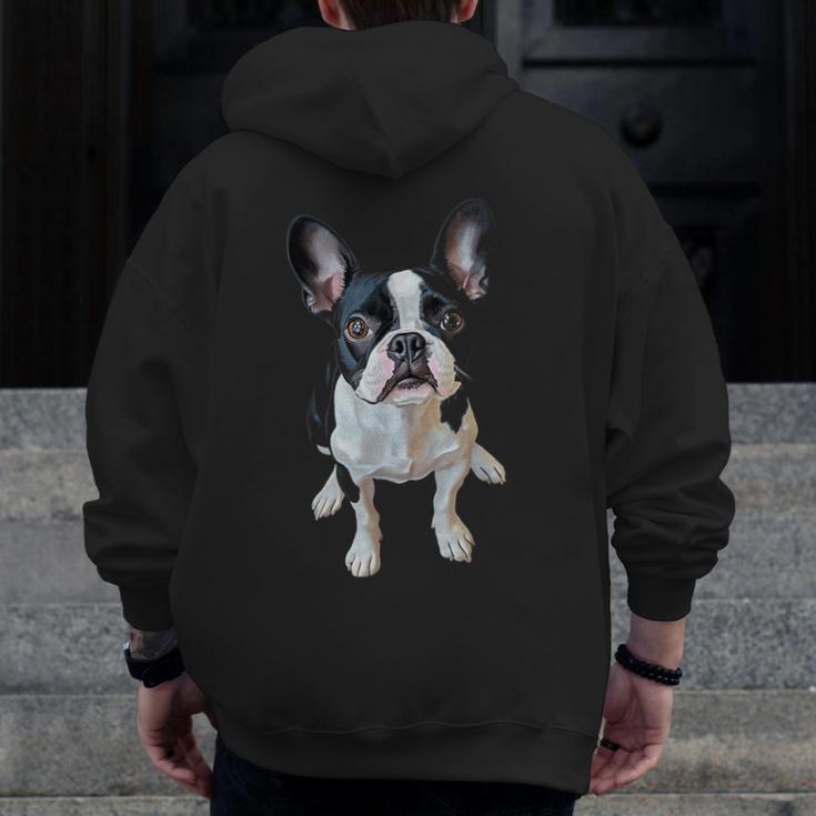 Boston Terrier Dog Motif Pet Art Boston Terrier Men Women Kids Men Zip Up Hoodie Back Print, funny design