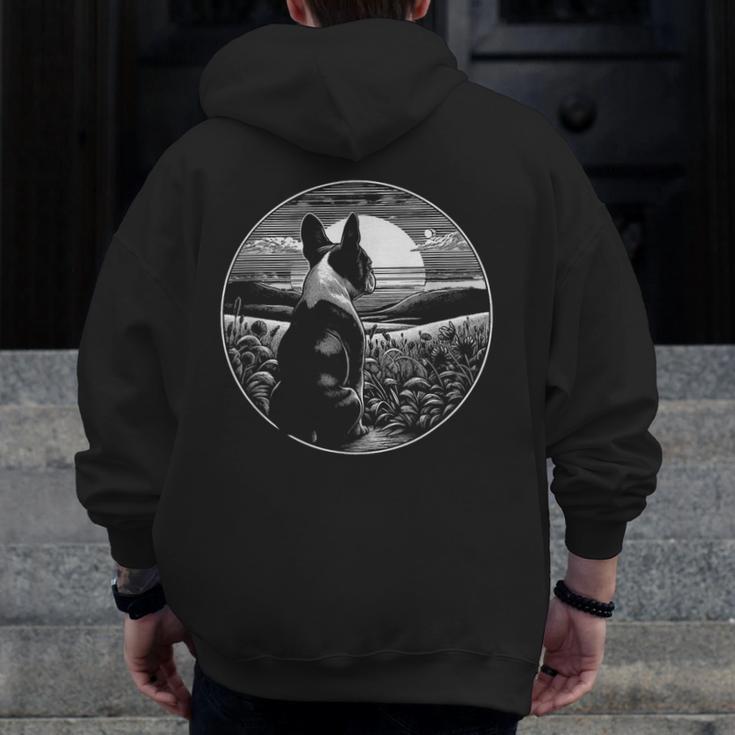 Boston Terrier Dog Nature Scene Graphic Art Men Women Girls Kids Men Zip Up Hoodie Back Print, funny design