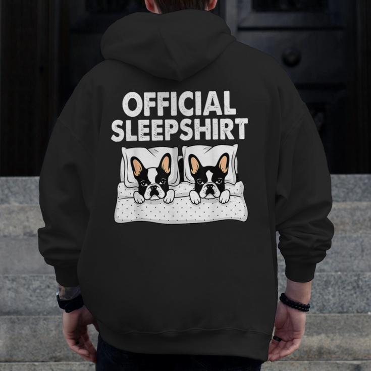 Boston Terrier Dog Official Sleep Pajamas Nightgown Men Zip Up Hoodie Back Print, funny design