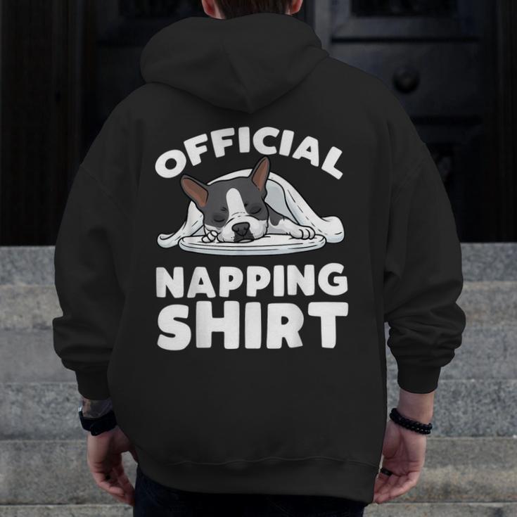 Boston Terrier Dog Official Sleeping Shirt Men Women Kids Men Zip Up Hoodie Back Print, funny design