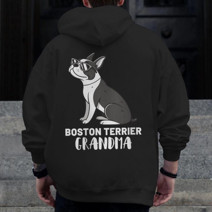 Boston Terrier Dog Owner Grandma Men Zip Up Hoodie Back Print, funny design