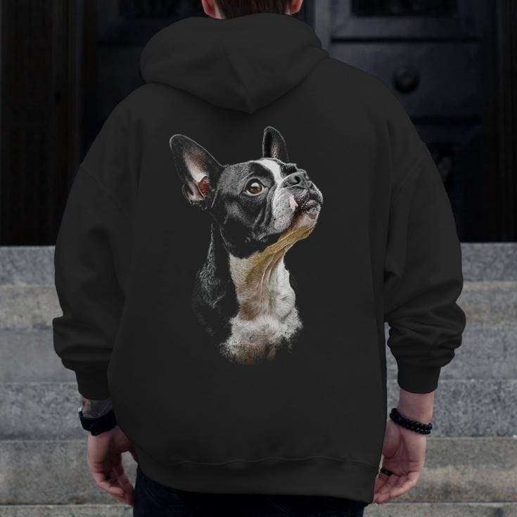 Boston Terrier Dog Graphic Pet Art Boston Terrier For Men Women Kids Men Zip Up Hoodie Back Print, funny design