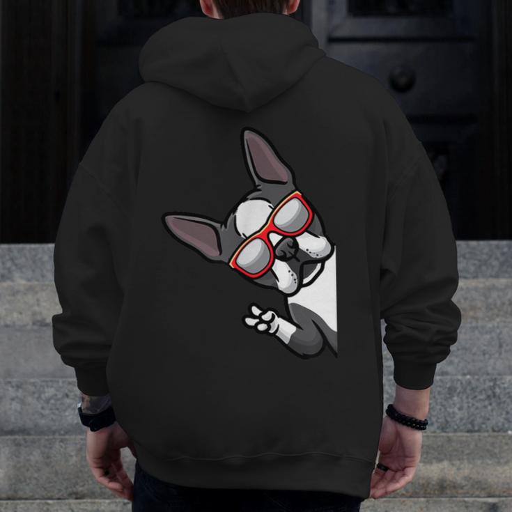 Boston Terrier Dog From Side Boston Bull Men Zip Up Hoodie Back Print, funny design
